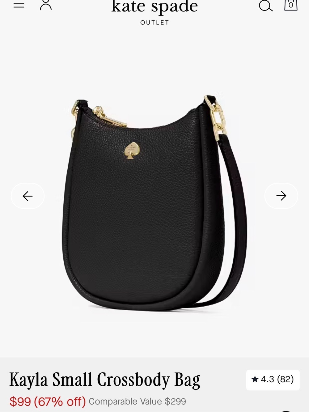 kate spade Black Pebbled Leather Small Crossbody with Gold Hardware